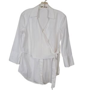 Elliott Lauren Women's Layered Faux Wrap Blouse 3/4 Sleeves White Size Medium